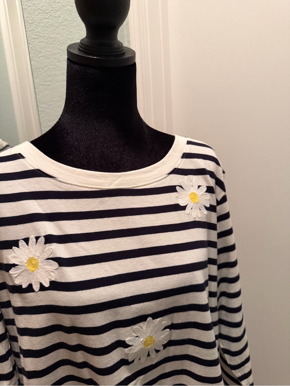 Talbots Plus Navy and White Striped Cotton Tee - Picture 3 of 5